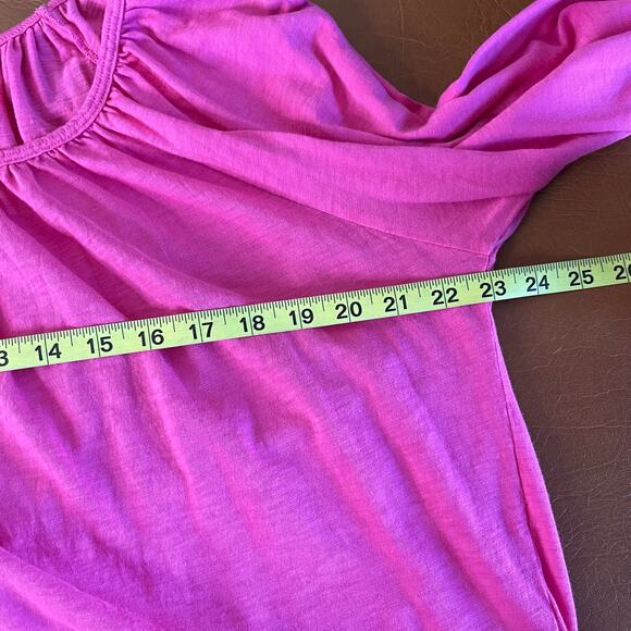 Sundry Gathered Raglan Long Sleeve Top Hot Pink Size 1 Small Pleated Loose Fit - Picture 9 of 10